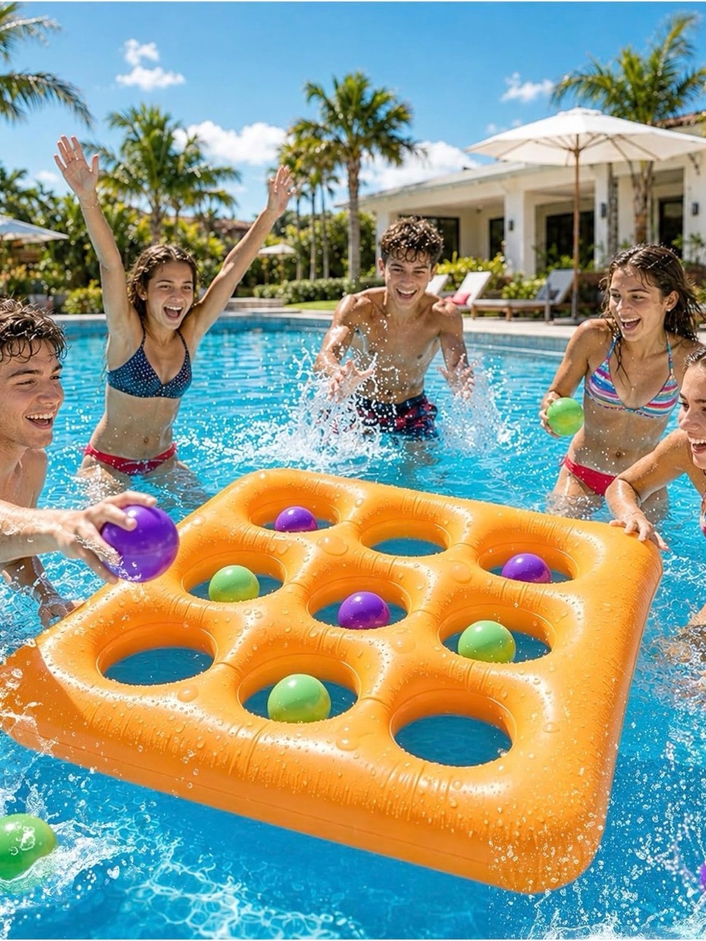 Inflatable Orange Pool Tic-Tac-Toe Game
